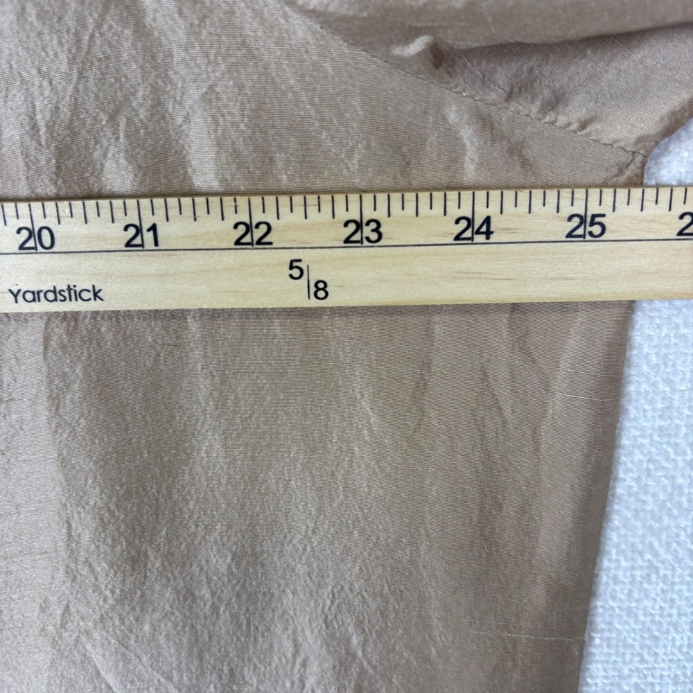 Talbots Petites XL Petite 100% Silk Blouse Tan Gold Puff Sleeve Scoop Neck Top - Picture 3 of 8